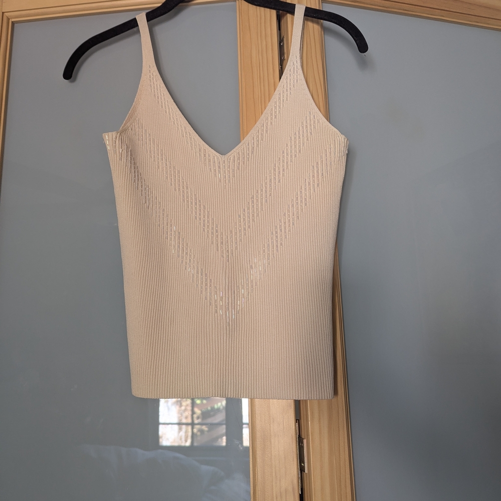 Cache Cream Ribbed Camisole Top